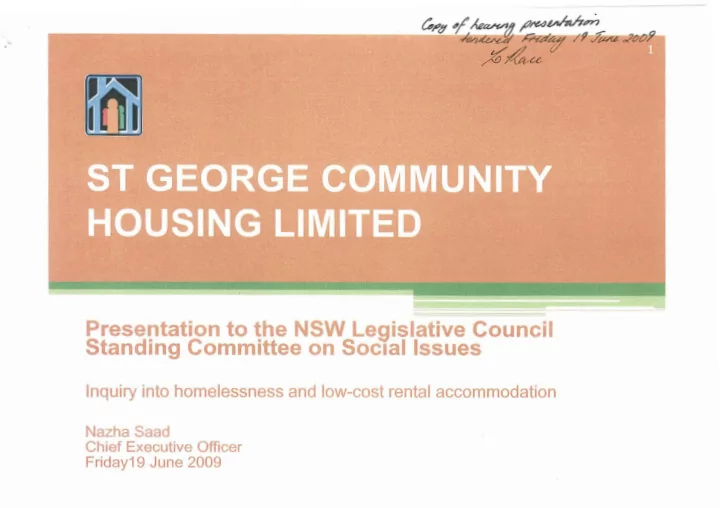 presentation to the nsw legislative council standing