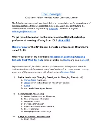 Eric Sheninger  ICLE Senior Fellow, Principal, Author, Consultant, Learner  The following are