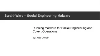 StealthWare  Social Engineering Malware  Running malware for Social Engineering and  Covert