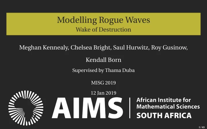modelling rogue waves