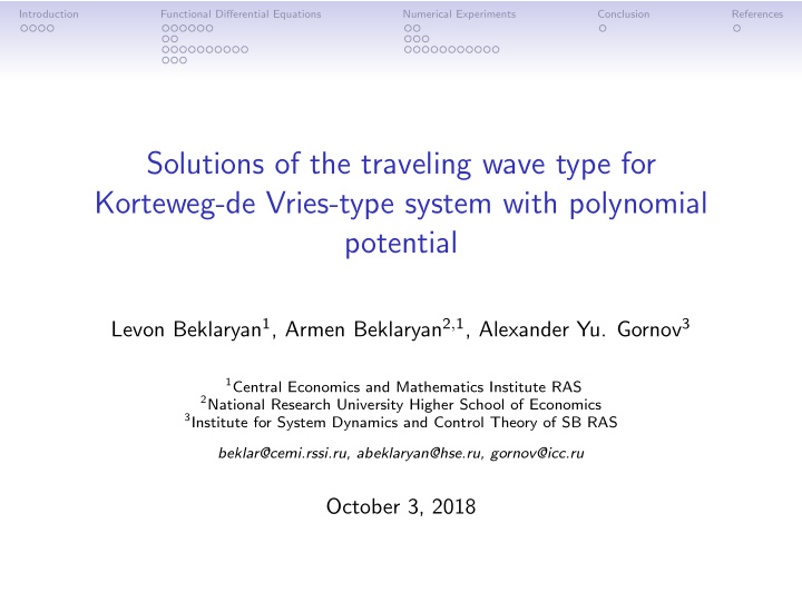 solutions of the traveling wave type for korteweg de