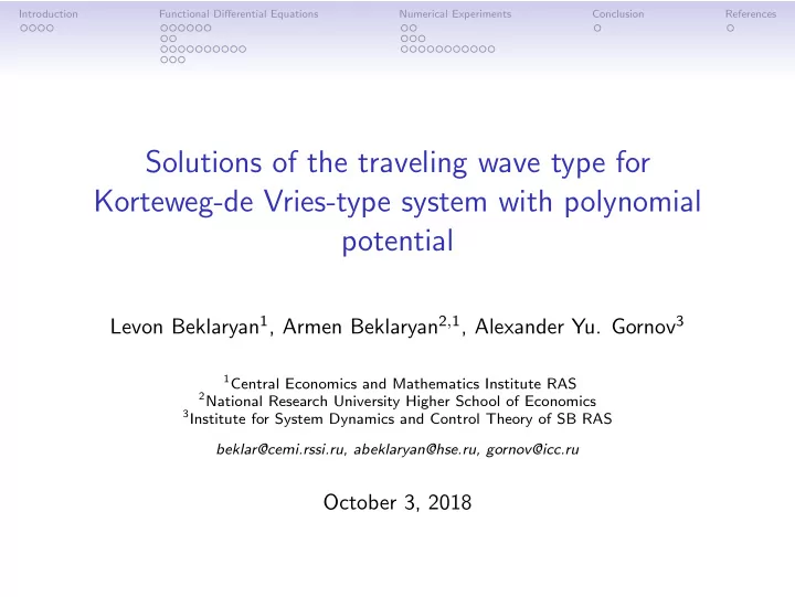 solutions of the traveling wave type for korteweg de