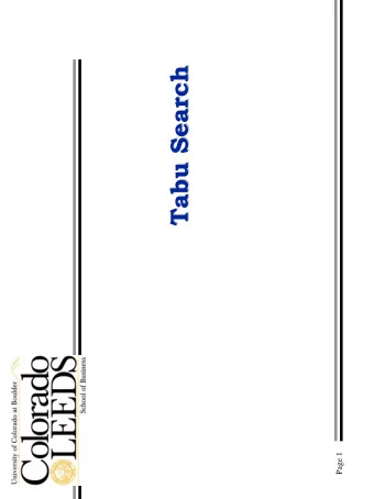 Tabu Search  Search  Tabu  Page 1  Part I  Part I  Tabu Search Principles  Search Principles  Tabu