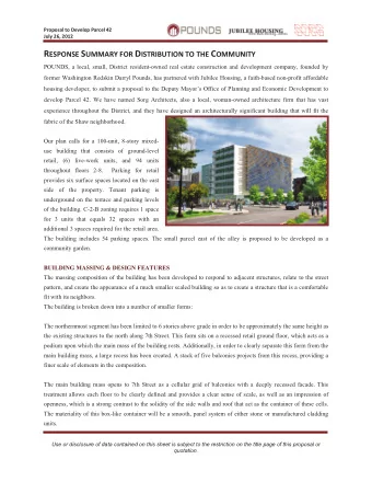 R ESPONSE S UMMARYFOR D ISTRIBUTIONTOTHE C OMMUNITY   POUNDS, a local, small,