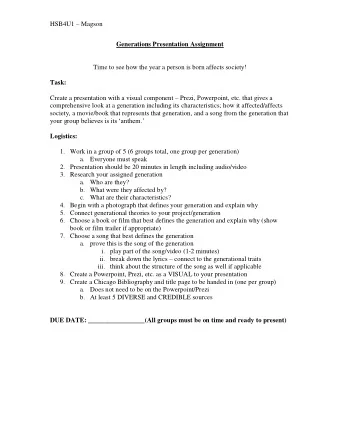 HSB4U1  Magson  Generations Presentation Assignment  Time to see how the year a person is born