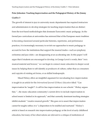 Peter Johnston: Teaching Improvisation and the Pedagogical History of the Jimmy  Giuffre 3  The