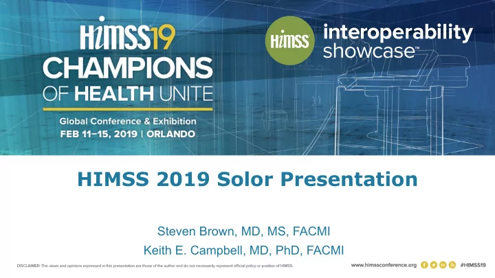 himss 2019 solor presentation