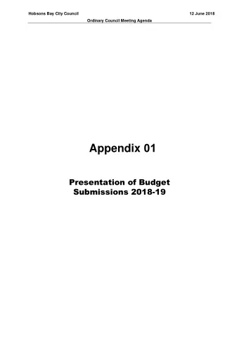 Appendix 01  Presentation of Budget  Submissions 2018-19  BUDGET SUBMISSIONS RECEIVED DURING