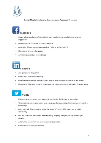 Fac  Facebook  book    Create a business/lab/professional web page: see businessnewsdaily.com