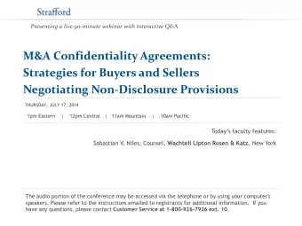 M&amp;A Confidentiality Agreements:  Strategies for Buyers and Sellers Negotiating Non-Disclosure
