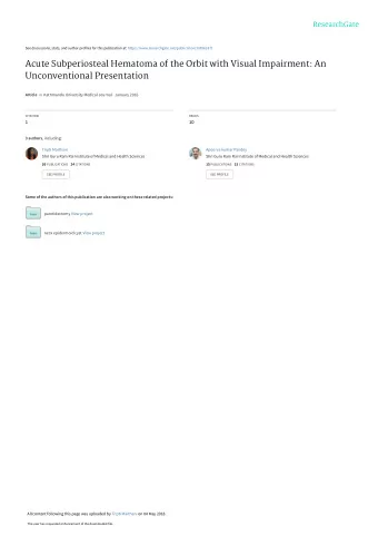 Acute Subperiosteal Hematoma of the Orbit with Visual Impairment: An  Unconventional Presentation
