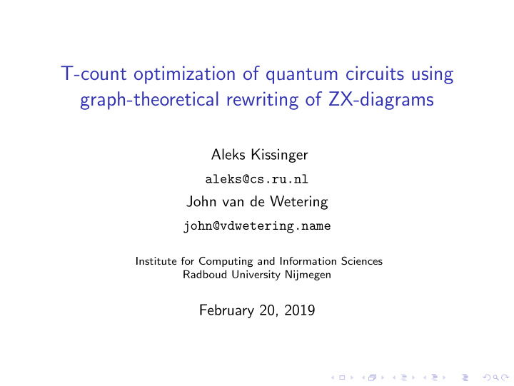 t count optimization of quantum circuits using graph