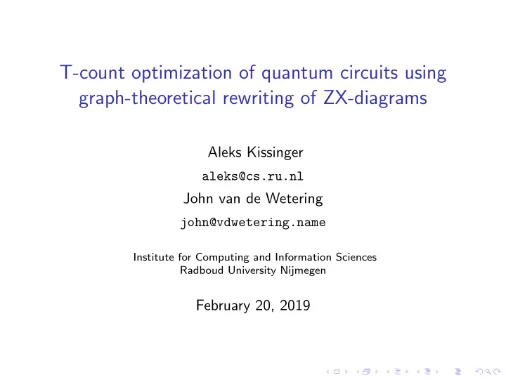t count optimization of quantum circuits using graph