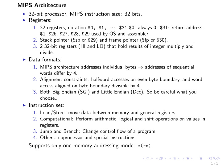 mips architecture 32 bit processor mips instruction size