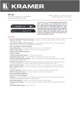 VP-734  | HDMI  | Speakers  | Ethernet - RJ-45  7input ProScale Presentation  | HDCP