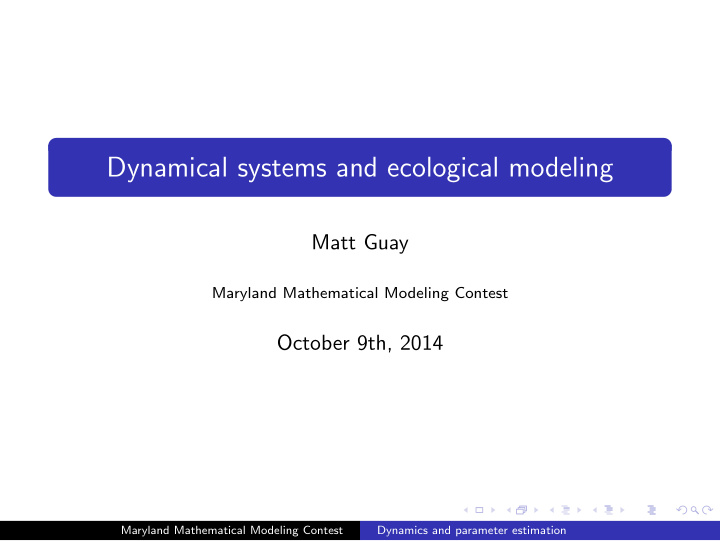 dynamical systems and ecological modeling