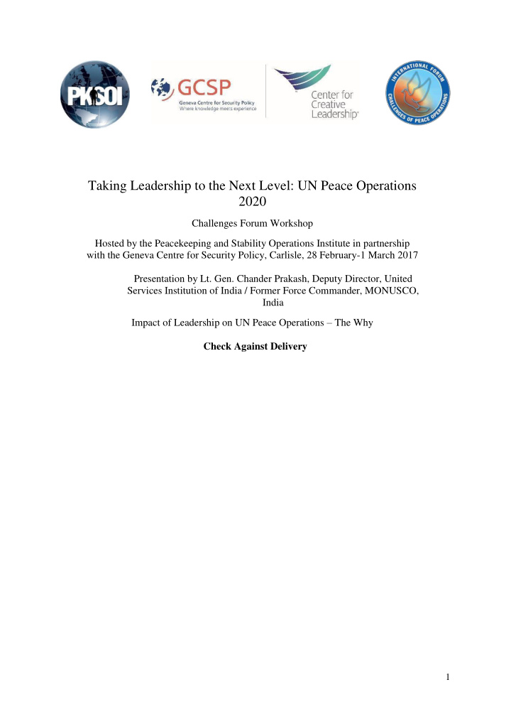 taking leadership to the next level un peace operations