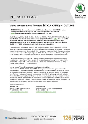 PRESS RELEASE Page 1 of 3 Video presentation: The new KODA KAMIQ SCOUTLINE  KODA KAMIQ