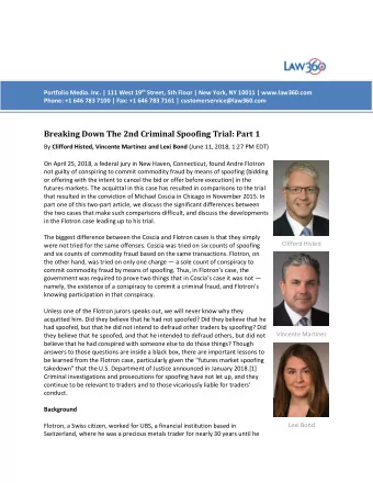 Breaking Down The 2nd Criminal Spoofing Trial: Part 1 By Clifford Histed, Vincente Martinez and