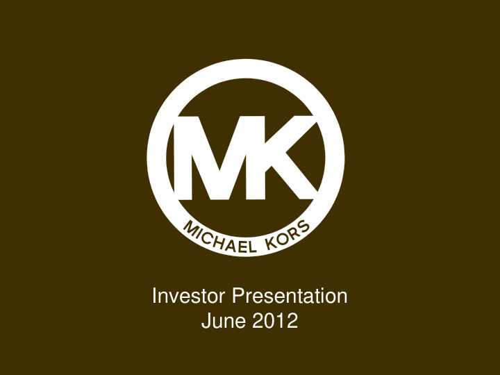 investor presentation june 2012 disclaimer