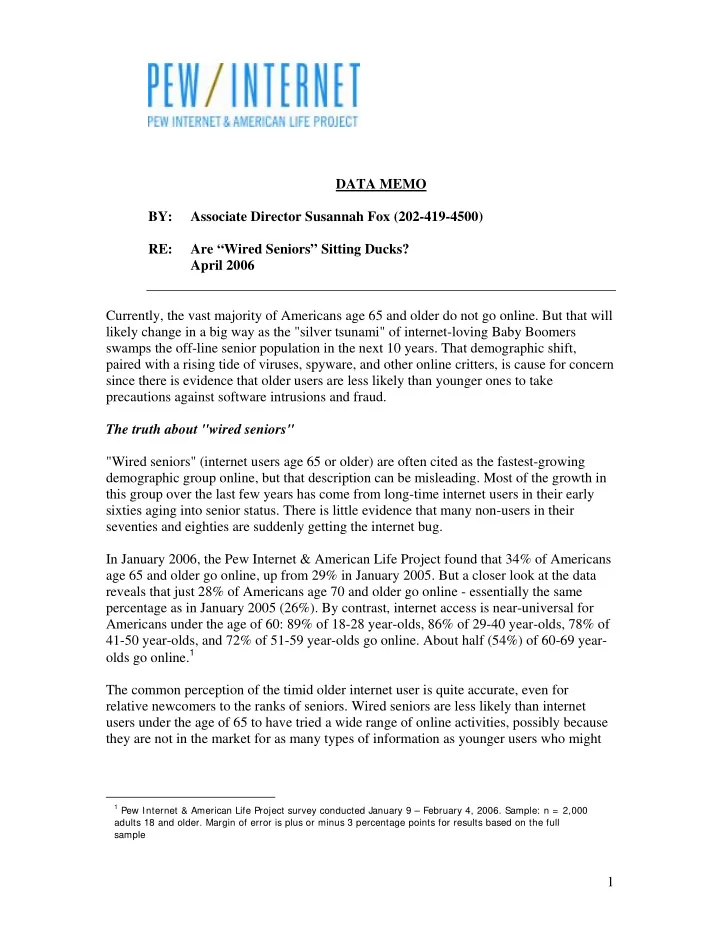 data memo by associate director susannah fox 202 419 4500