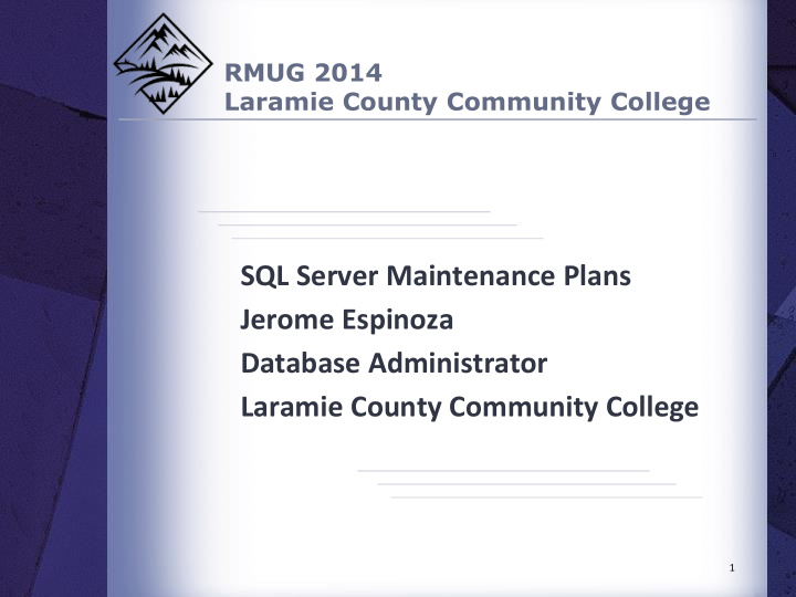 sql server maintenance plans jerome espinoza database