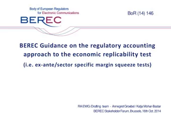 BEREC Guidance on the regulatory accounting  approach to the economic replicability test  (i.e.