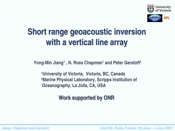 short range geoacoustic inversion short range geoacoustic