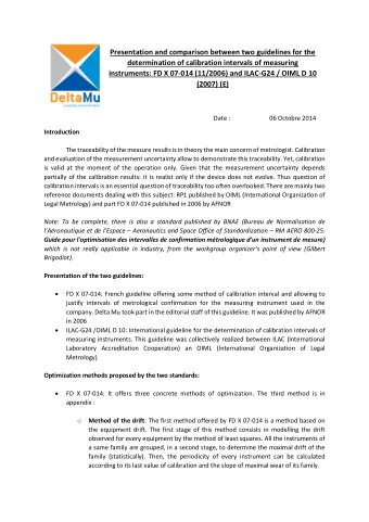 Date :  06 Octobre 2014  Introduction  The traceability of the measure results is in theory the