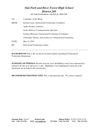 TO:  Committee of the Whole  FROM:  KeJuan Carter, Instructional Technology Coordinator  Amber