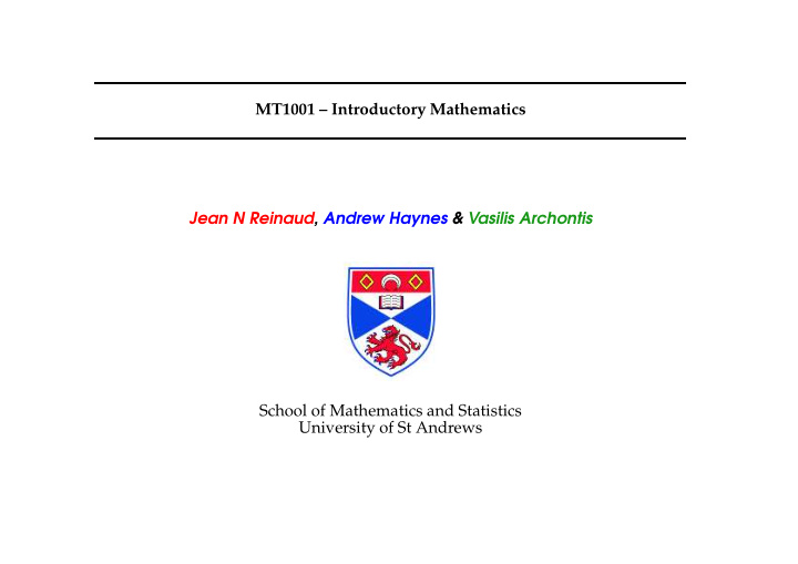 mt1001 introductory mathematics jean n reinaud andrew