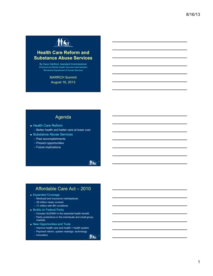 health care reform and substance abuse services