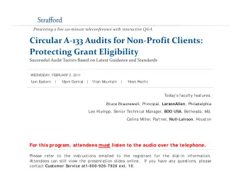 Circular A  133 Audits for Non  Profit Clients: Protecting Grant Eligibility Successful Audit