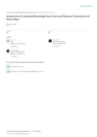 Acquisition of Landmark Knowledge from Static and Dynamic Presentation of  Route Maps. Article