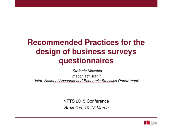 recommended practices for the design of business surveys