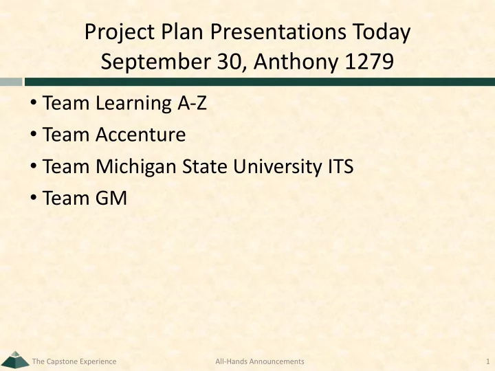 project plan presentations today september 30 anthony 1279
