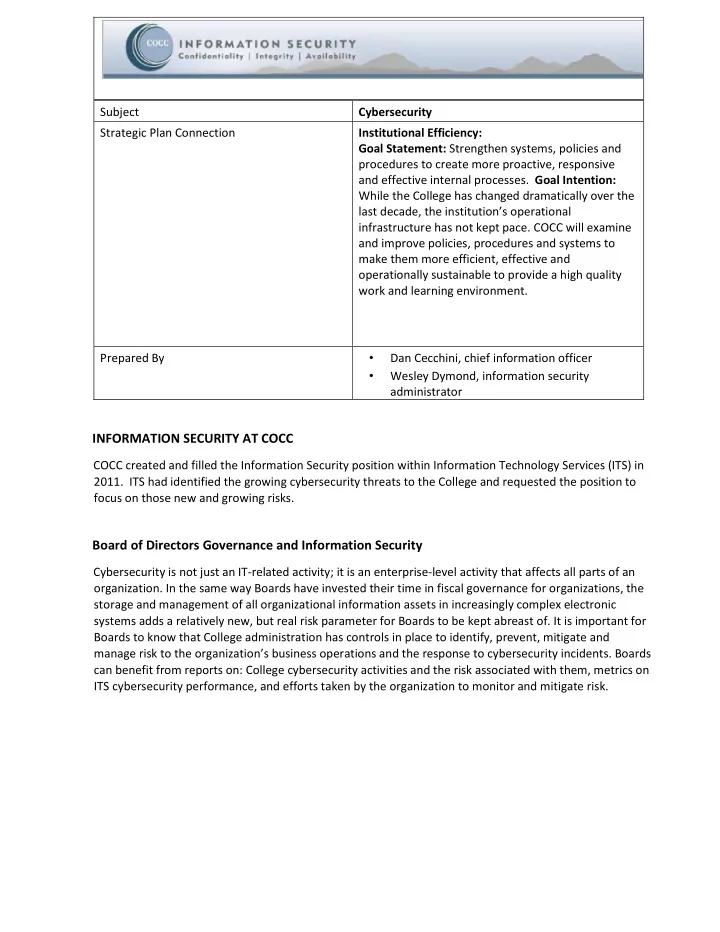 information security at cocc
