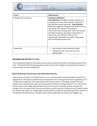 INFORMATION SECURITY AT COCC  COCC created and filled the Information Security position within