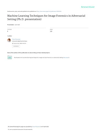 Machine Learning Techniques for Image Forensics in Adversarial  Setting (Ph.D. presentation)