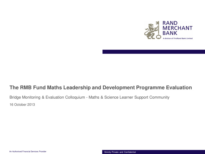 the rmb fund maths leadership and development programme