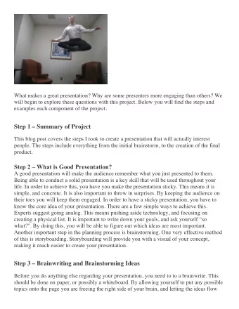 Step 1  Summary of Project  This blog post covers the steps I took to create a presentation that