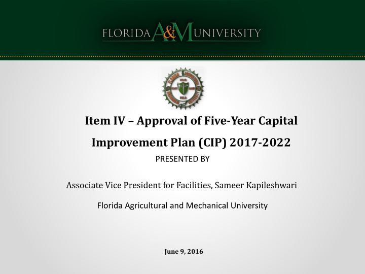 item iv approval of five year capital improvement plan