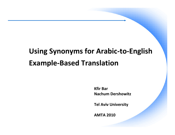 using synonyms for arabic to english example based