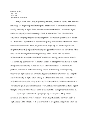 Gerardo Nunez  SOC 250  10/25/18  Presentation Reflection  Being a citizen means being a legitimate