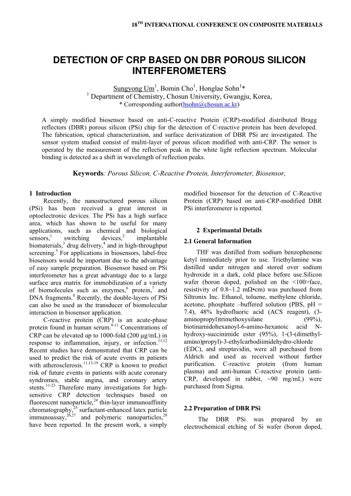 detection of crp based on dbr porous silicon