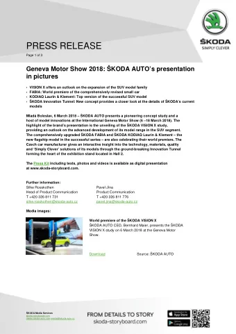 PRESS RELEASE Page 1 of 3  Geneva Motor Show 2018: KODA AUTOs presentation  in pictures