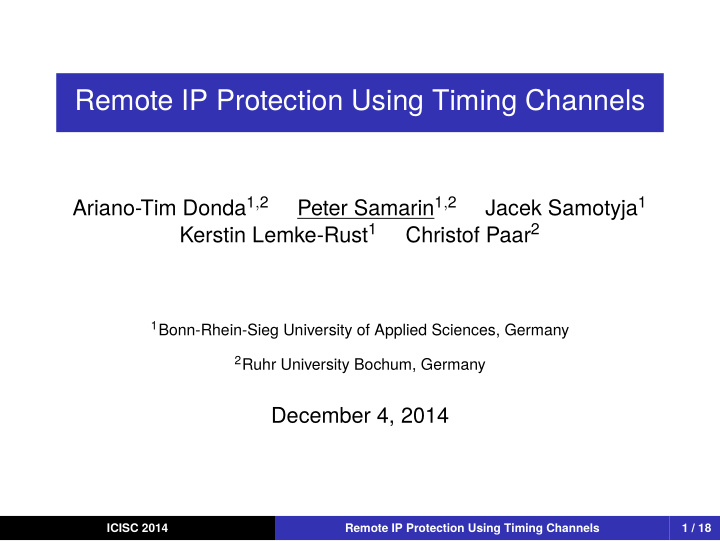 remote ip protection using timing channels