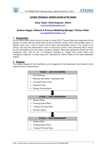 London Olympics: Getting ahead of the Game  Andy Taylor, Chief Engineer, Atkins