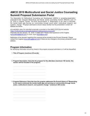 AMCD 2019 Multicultural and Social Justice Counseling  Summit Proposal Submission Portal  The