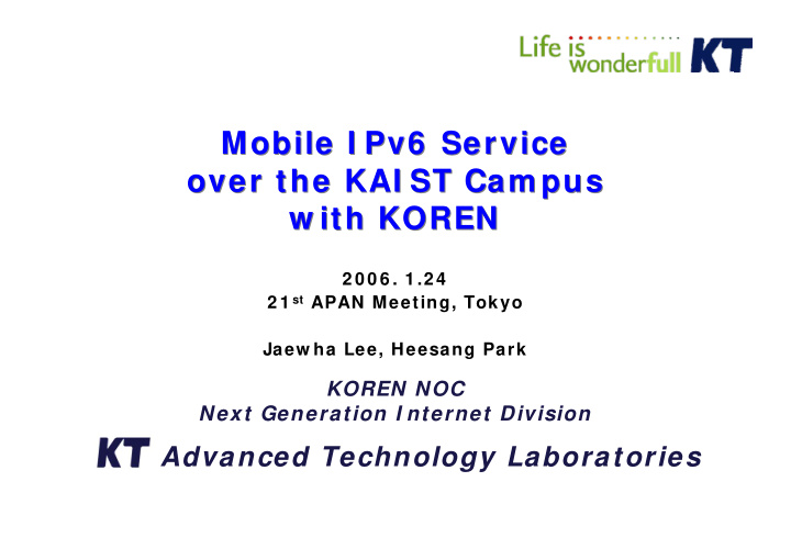 mobile i pv6 service mobile i pv6 service over the kai st
